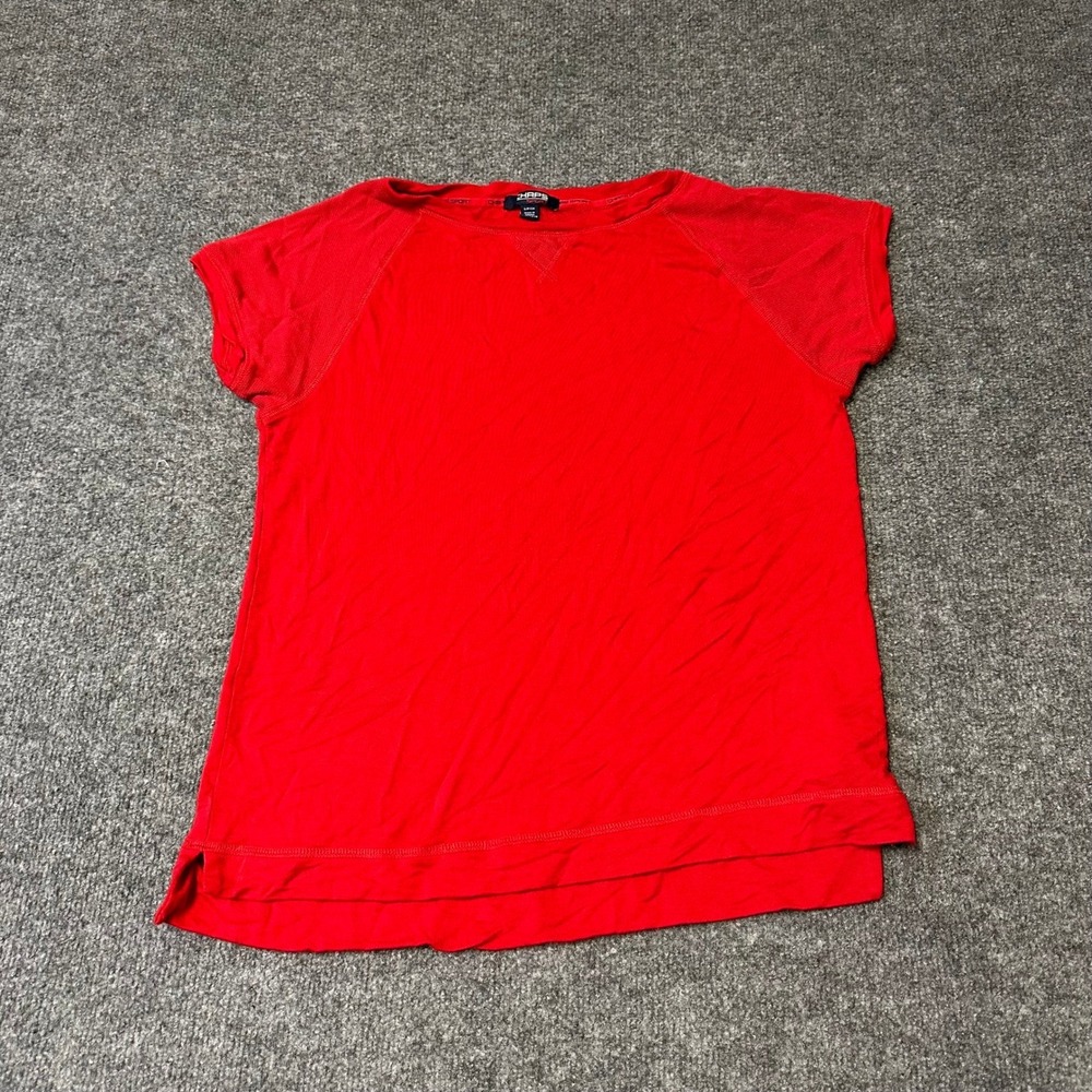 Chaps Sport Top Womens Size S Red Viscose Mesh Shoulder Short Sleeve Athletic